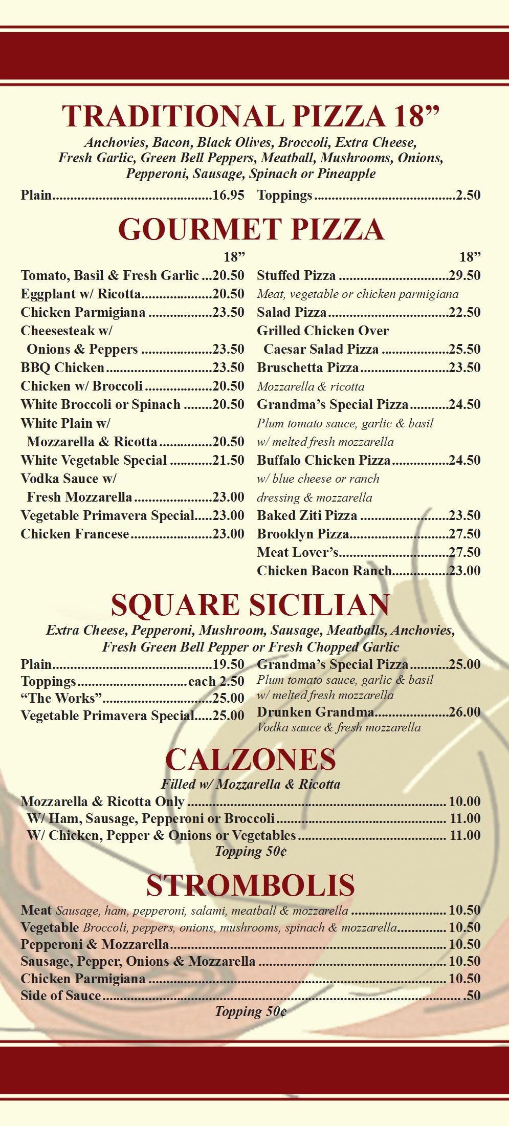 Delizia Pizza Dover Menu Pizza 